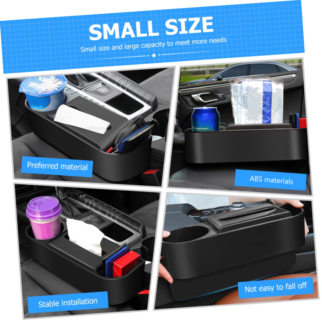 Gatuida 2 Piezas de Organizador de Ranuras para Asientos de Coche, Relleno de Espacio Portavasos, Abs Resistente a Impactos, Negro