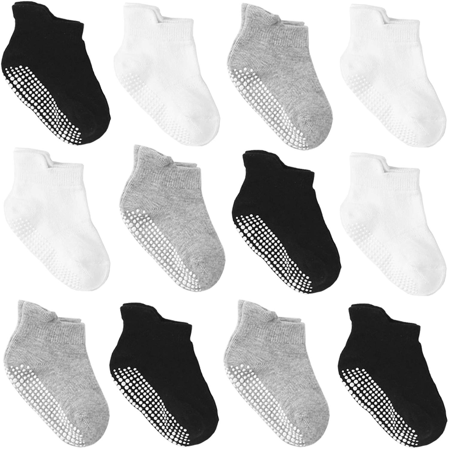Jamegio 6/12 Pairs Anti Slip Toddler Socks Non Skid Ankle Socks with Grips for Baby Toddler Kids Boys Girls