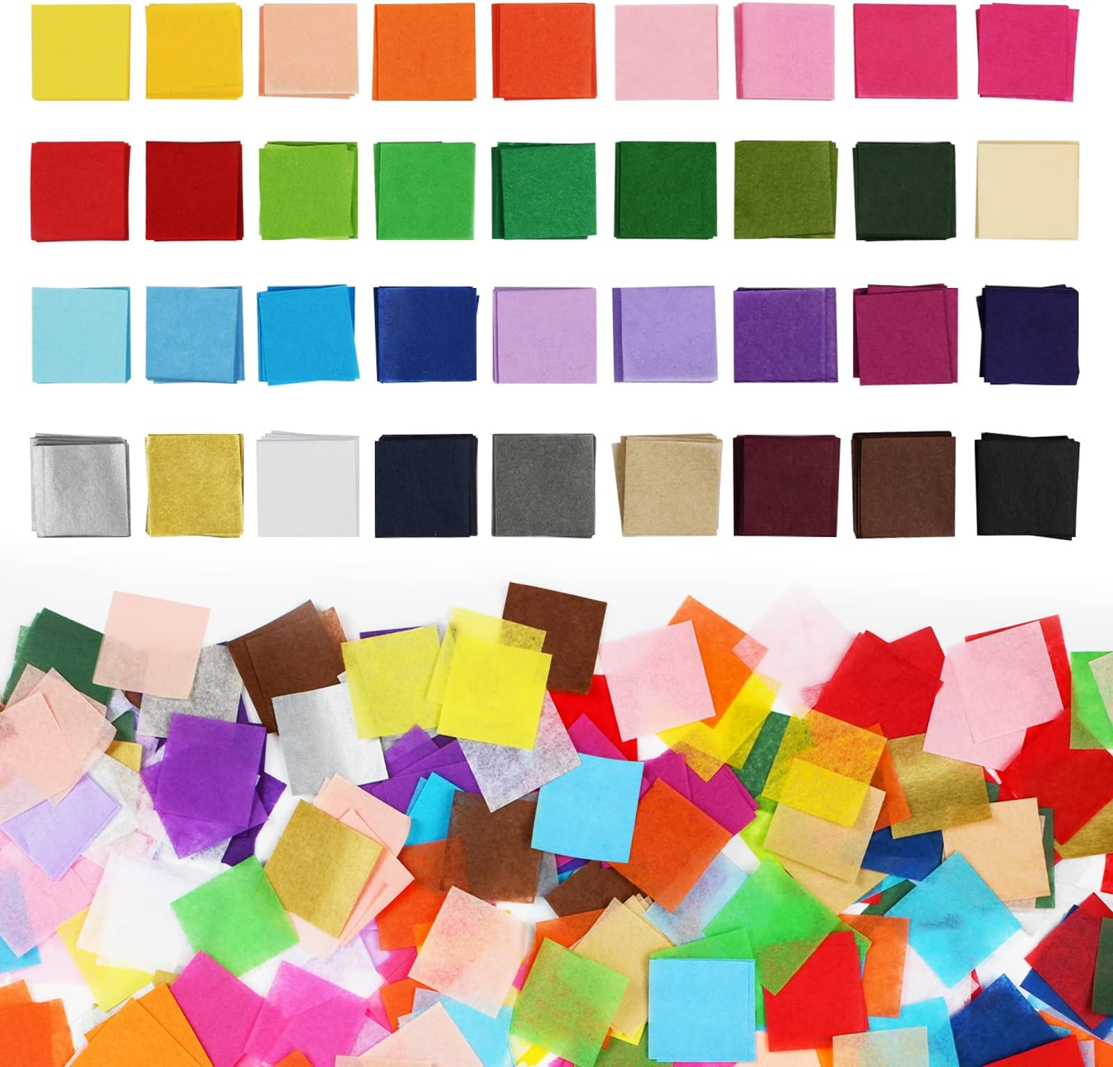 Simetufy 5400 Pcs 1 Inch Tissue Paper Squares, 36 Assorted Colors for Crafts, Art Rainbow Bulk for Mother's Day, Projects, Collage, Suncatchers, Scrapbooking - Non Bleeding