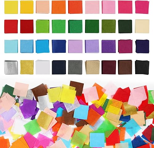 Miniatura 8 de 8000 unidades de papel de seda cuadrado de 2 pulgadas para manualidades, 40 papel de seda de colores surtidos, papel de seda para manualidades a