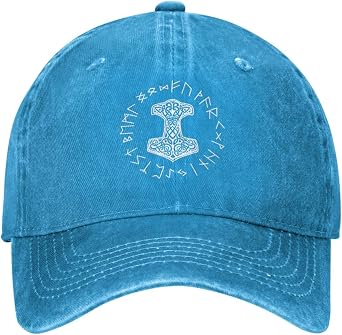 Nordic Viking Mjolnir Thors Hammer Norse Germanic Mythology Symbol Washed Denim Baseball Cap Vintage Cotton Dad Hat Trucker Hats for Women Men Blue