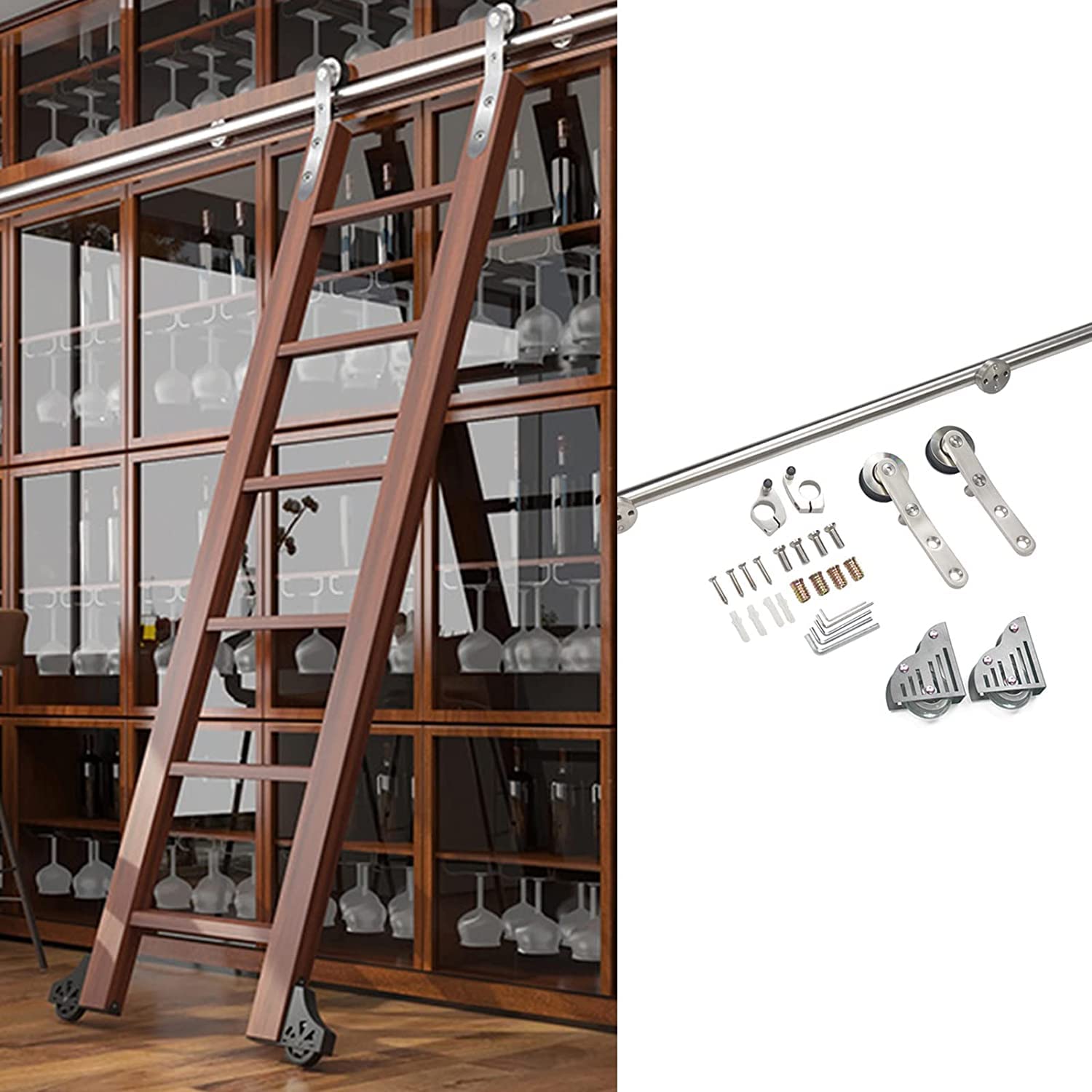Kit rail de suspension porte de grange en acier inoxydable brossé pour aménagement haut de gamme