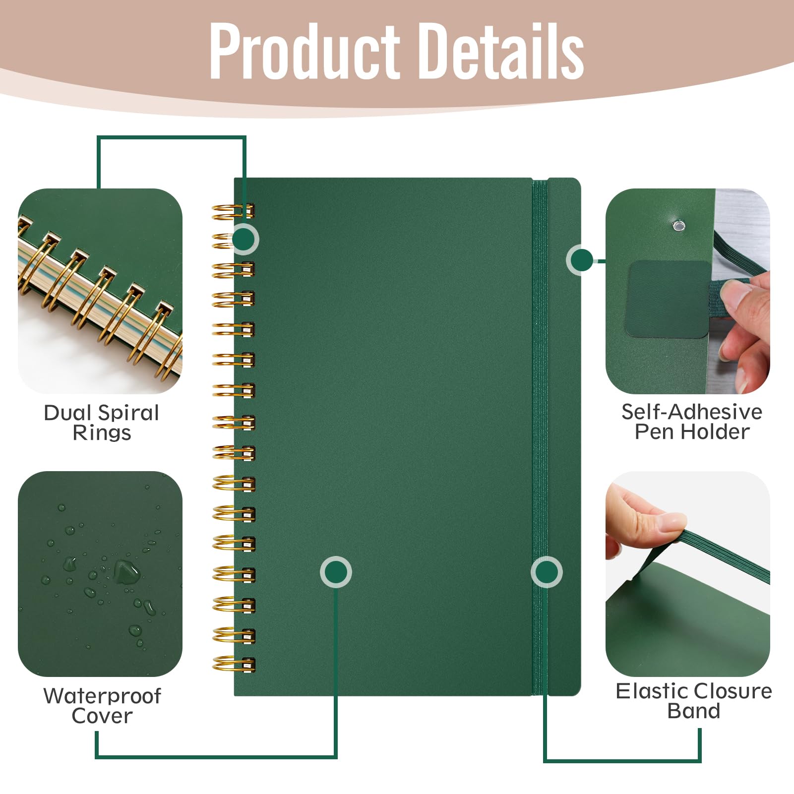 Cahier A4 ligné 300 pages 100 g/m² couverture rigide reliure spirale 5 intercalaires amovibles