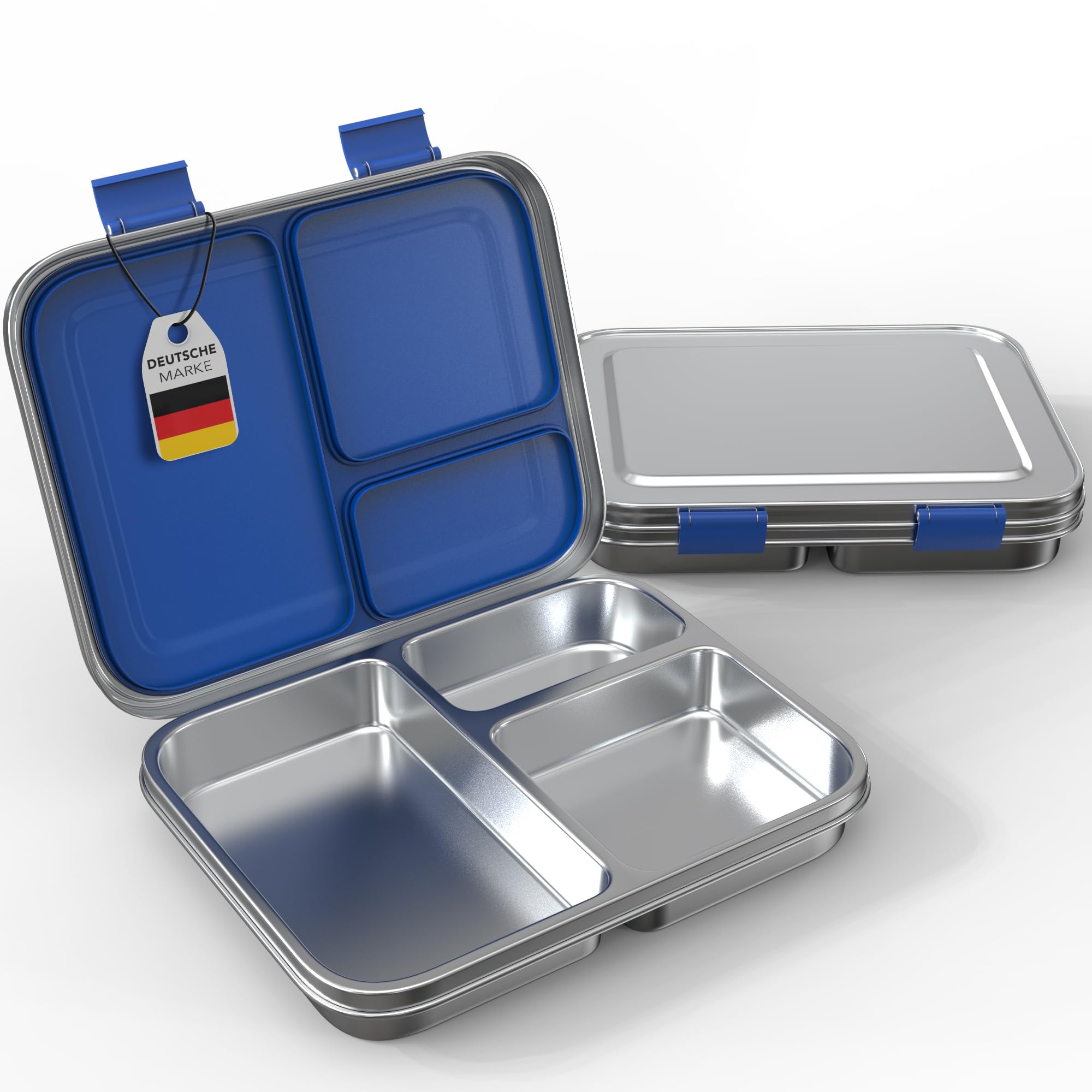 Premium Edelstahl Brotdose Kinder & Erwachsene,Auslaufsichere Bento Box mit Fächern – Robuste Lunchbox,Ideal für Schule, Kindergarten & Ausflüge (Blau)