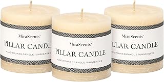 3x3 Inch Ivory Pillar Candles Set of 3 - Hand-Poured Unscented Candles, Long Clean Burning, Large Big Candles, Smokeless Dripless Candles for Dinner Table, Wedding, Home, Bathroom, Rustic Decor