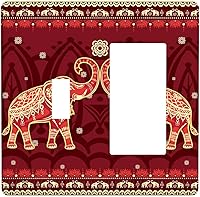 Vista 24 de Placa de interruptor de luz de elefante indio de 1 banda, placa de pared basculante individual, placa decorativa eléctrica GFCI para decoración