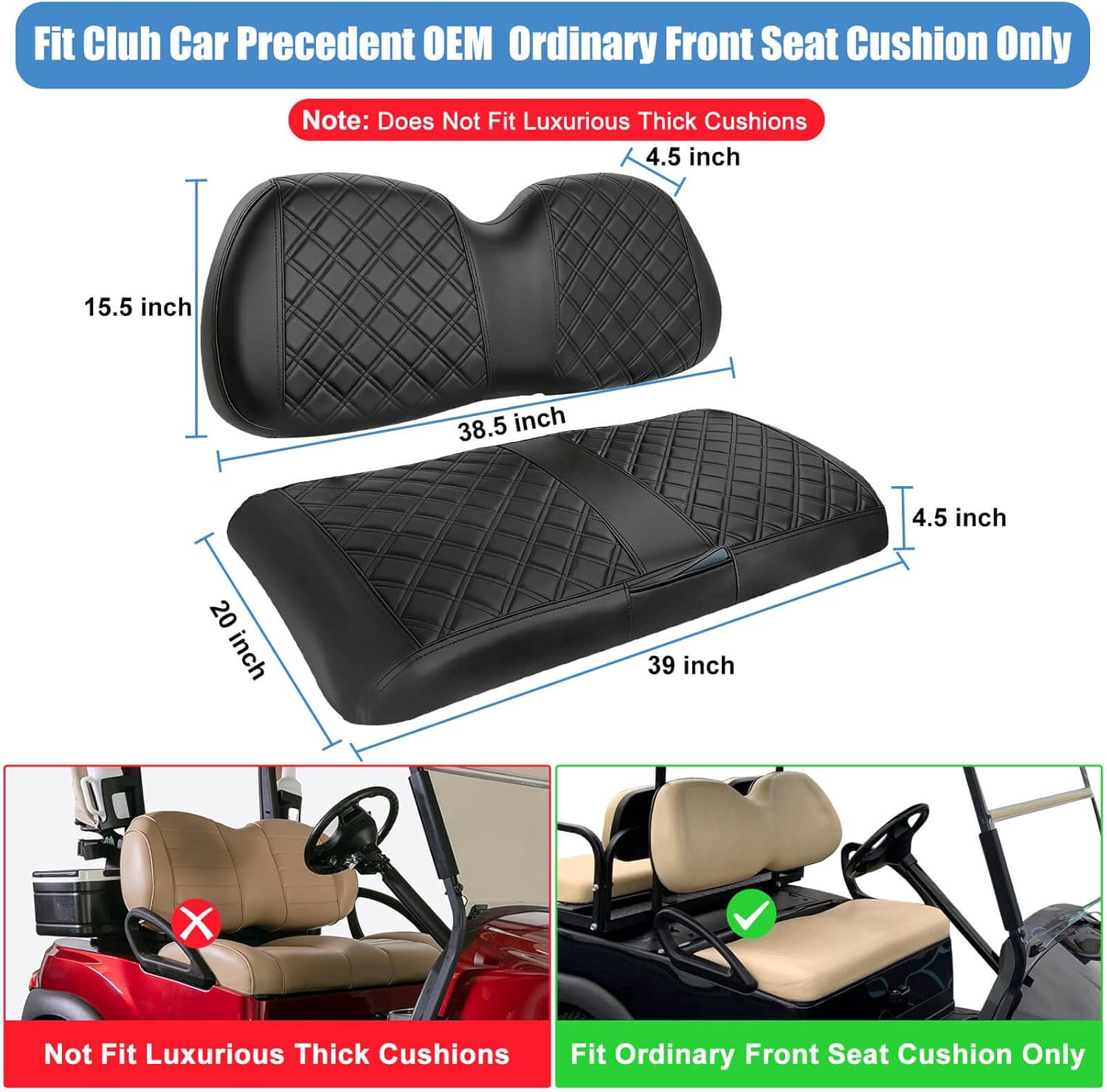 MOSNAI Club Car Precedent Seat Covers, Golf Cart Seat Covers for Club Car Precedent OEM Ordinary Seat, Front Seat Cover with Concave and Convex Design, Thick Vinyl Leather Comfortable/Easy to Clean