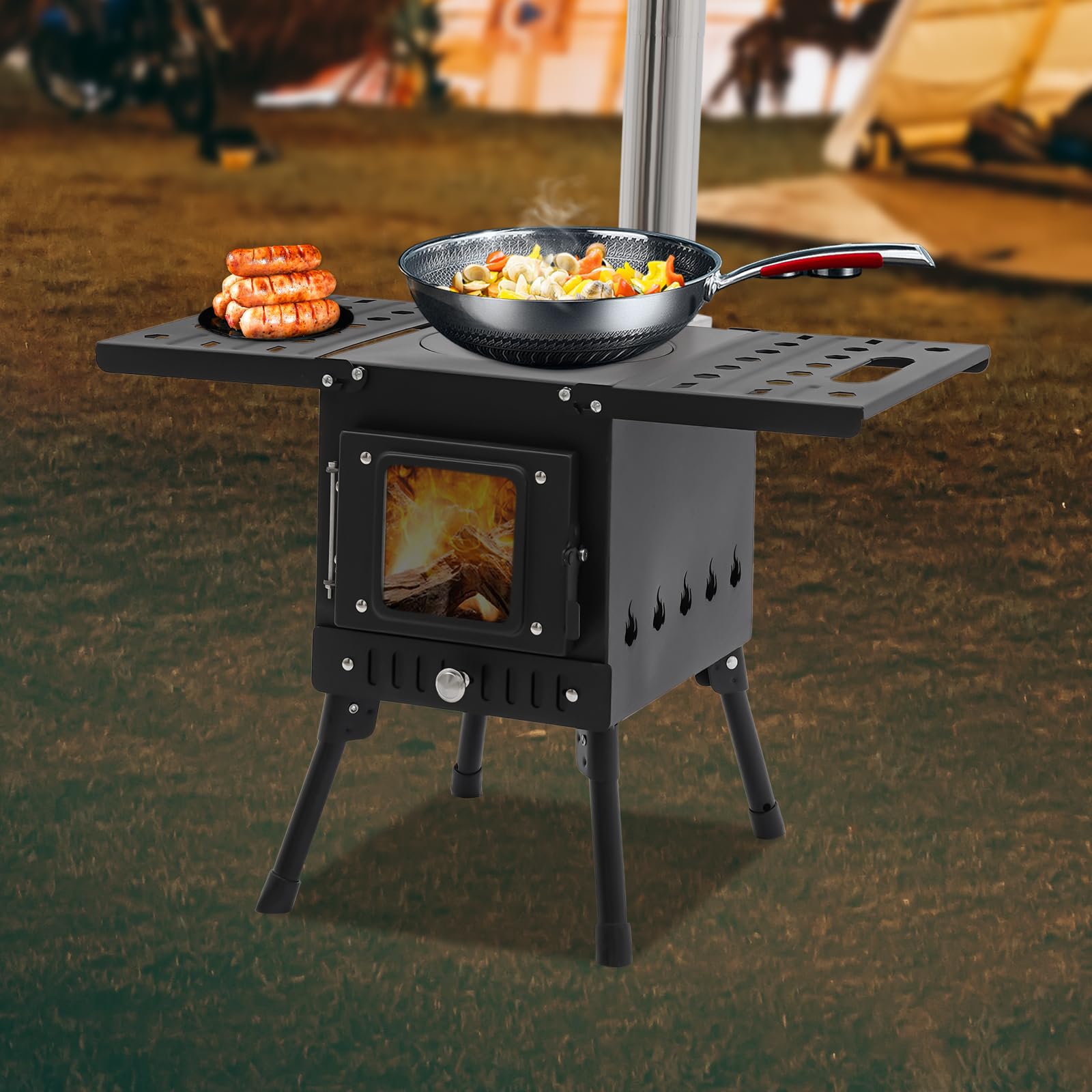 Stufa a legna da campeggio pieghevole, mini stufa a legna portatile per tenda, fornello da campeggio cucina outdoor stufa per tenda riscaldamento stufa a legna, cucina stufa di emergenza fornello