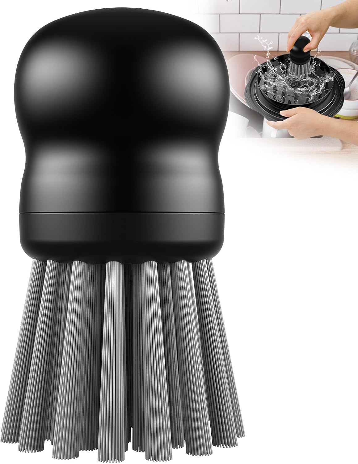 Mini Dish Brush for Cleaning Chicken Shredder, Palm Brush Dish Scrubber with Ergonomic Grip, Kitchen Brush for Washing Dishes, Pans, Pots, Sink (1, Black)