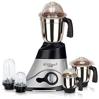 SILENTPOWERSUNMEET Black Color 750Watts Mixer Grinder with 2 Bullet Jar Plus 3 Steel Jar and 1 Large Jar, 1 Medium Jar and 1 Chuntey Jar 2019 LF-Bk-TA