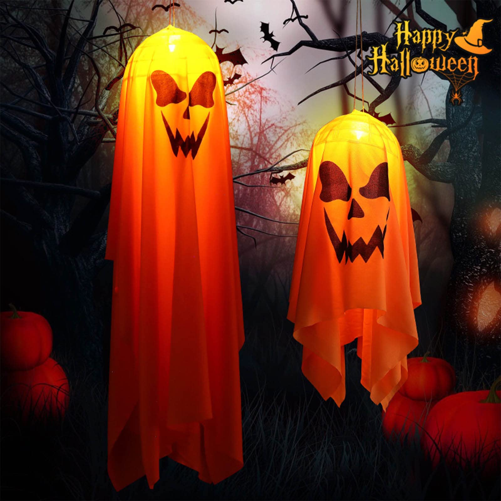 Fantôme lumineux d'Halloween à suspendre avec lumière LED chaude effrayante - Décorations d'Halloween à suspendre pour cour, terrasse, pelouse, jardin, fête (blanc + orange Fantôme lumineux d'Halloween à suspendre avec lumière LED chaude effrayante - Décorations d'Halloween à suspendre pour cour, terrasse, pelouse, jardin, fête (blanc + orange