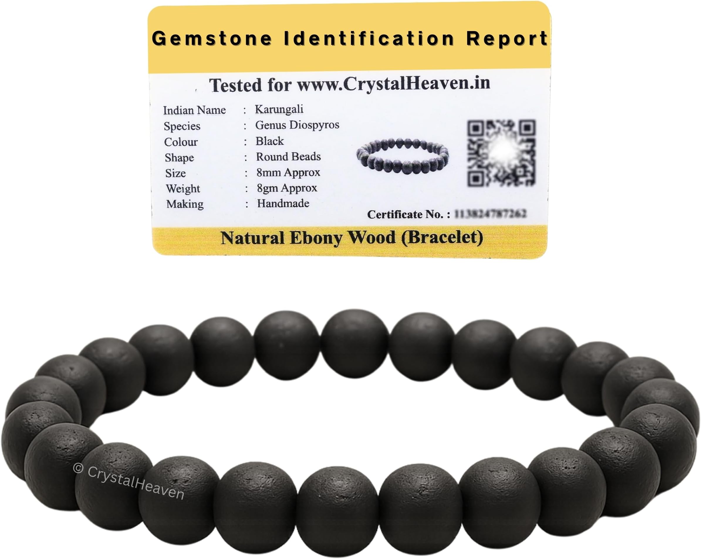 Crystal Heaven Certified Karungali Bracelet Original for Men Women - Black Ebony Wood Bracelet - Original and Natural Karukali Malai for Men Women Pooja Supplies (Elastic)