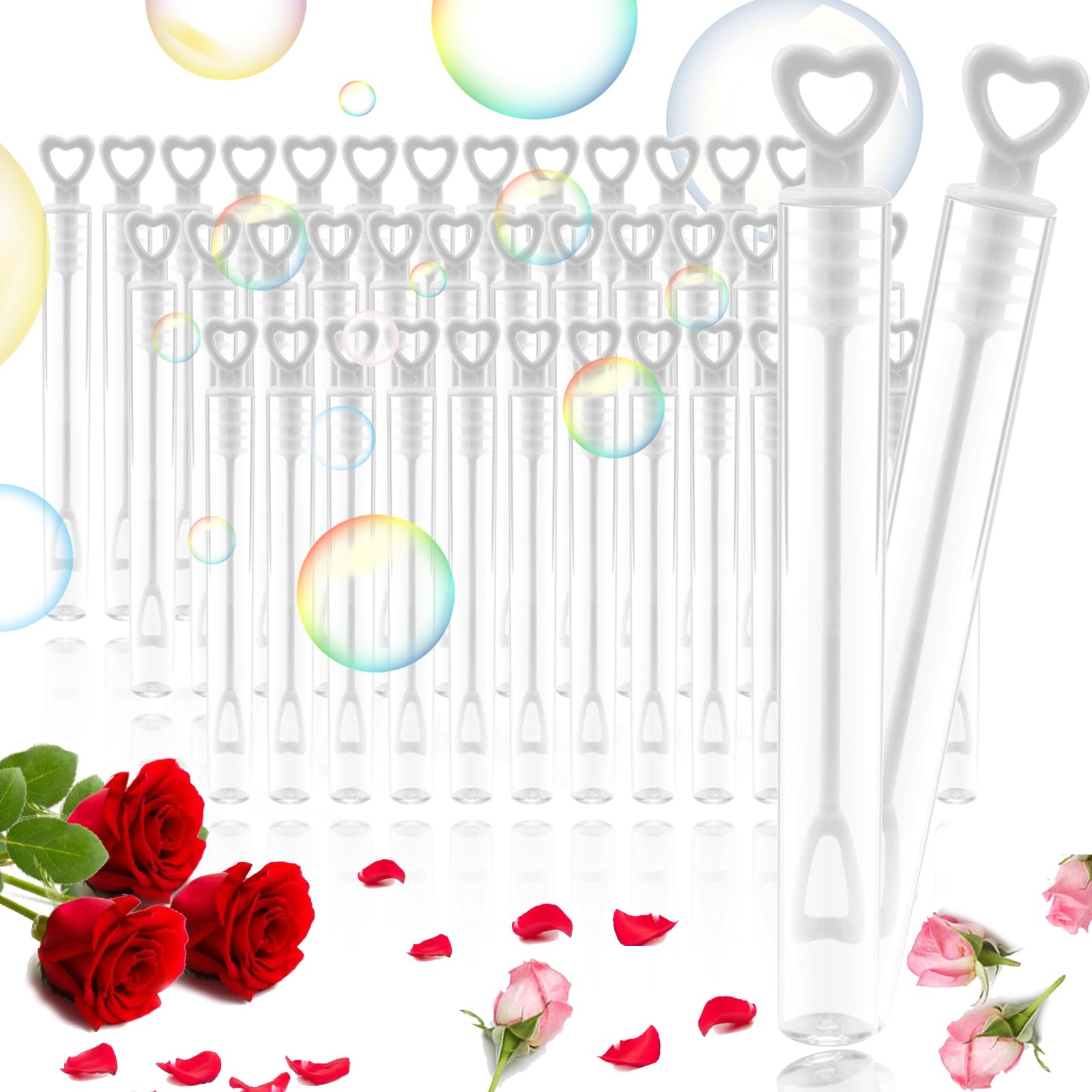 Lerodite Juego de 70PCS Pompas de Jabon Boda, con asa de corazón Burbujas de Boda, para Boda y Fiesta de cumpleaños decoración(Botellas vacías, sin solución de jabón) (Transparente)