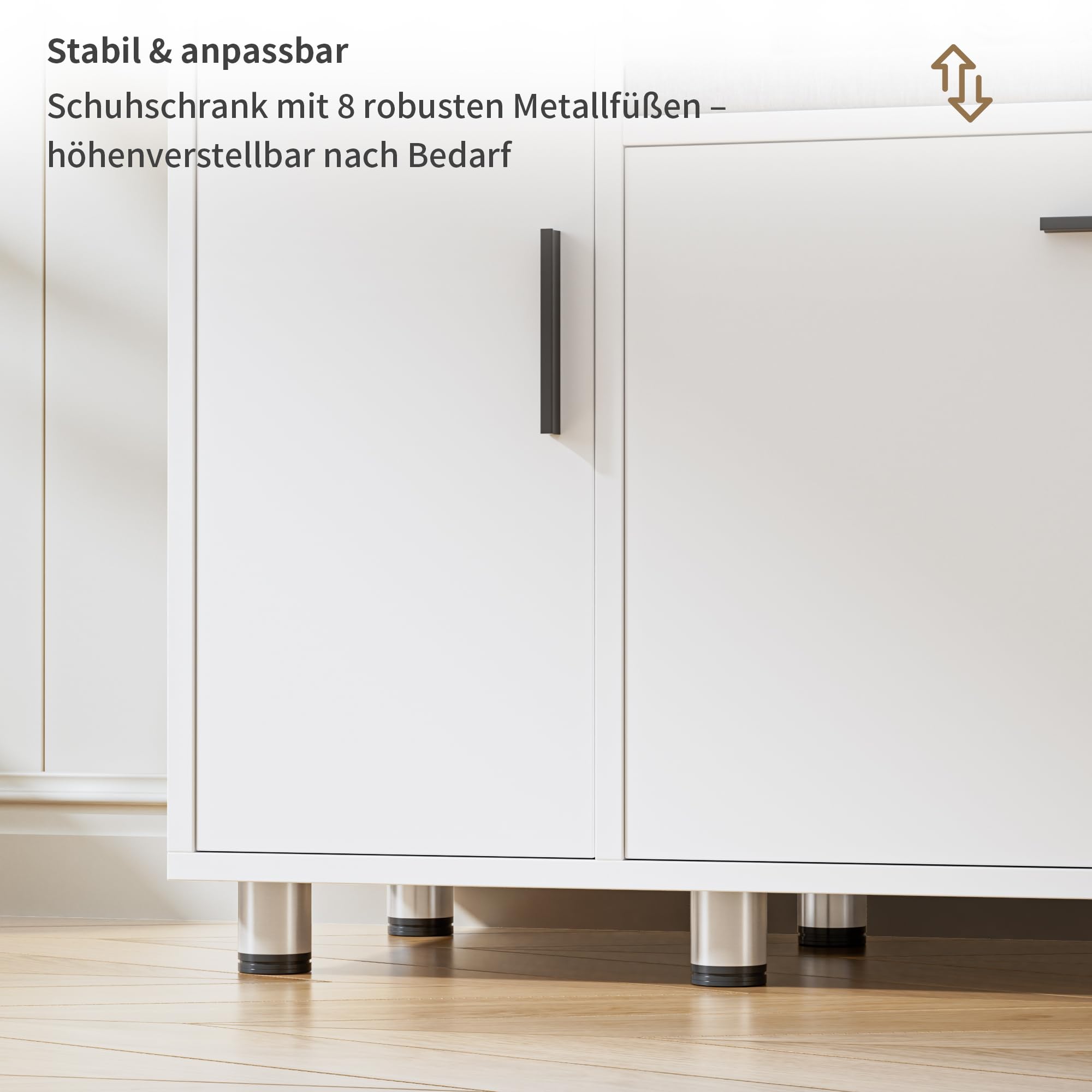 BonVache Schuhbank mit Sitzfläche, Klappfach mit Verstellbarer Trennwand, Höhenverstellbar, Schuhschrank mit Stauraumtüren und 3 Offener Lagerplatz, Schuhregal für Flur, 105 x 34 x 67cm, Weiß