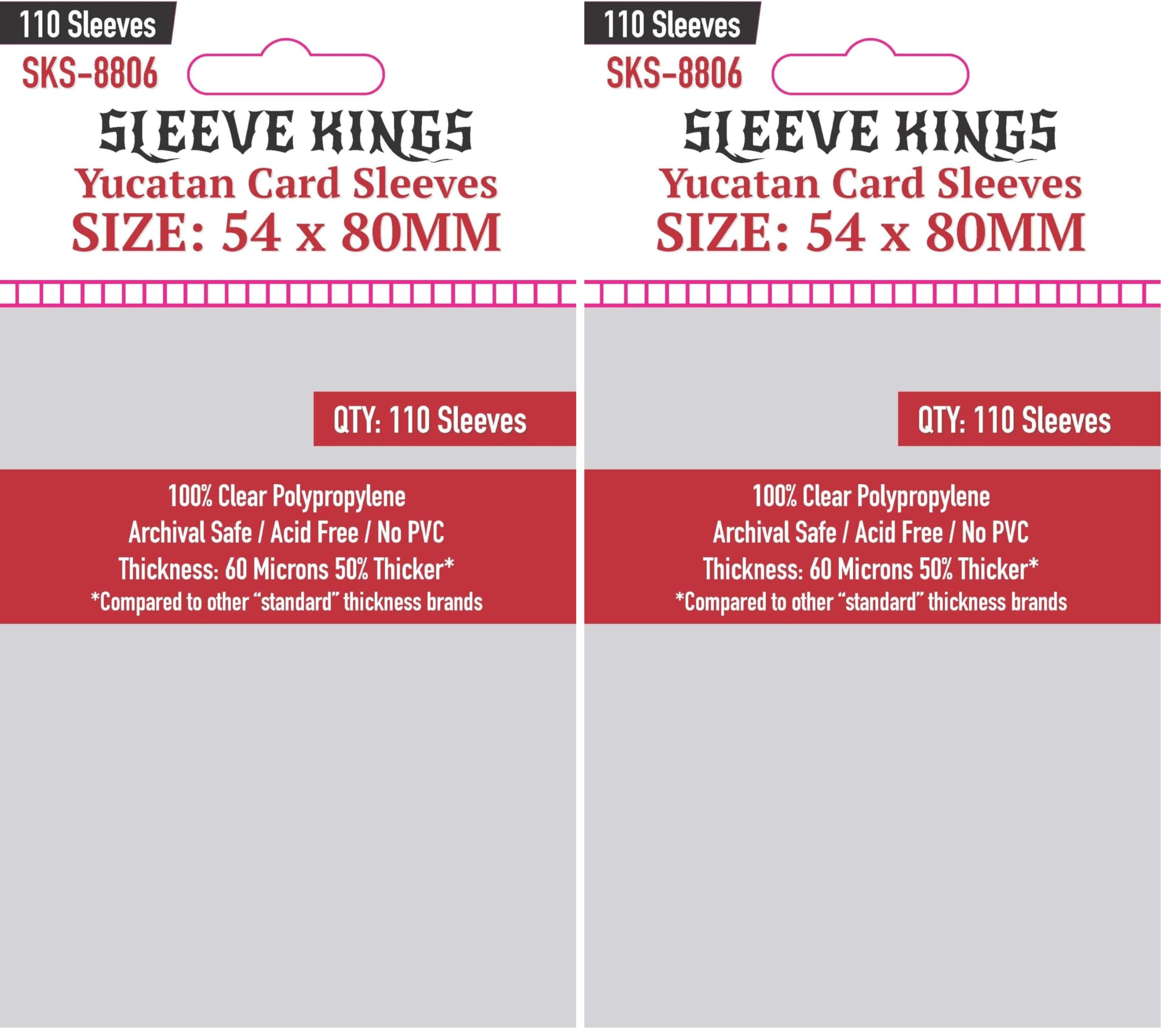 Sleeve Kings Standard Card Sleeves – 110 Count, Clear 60 Micron Thickness, Medium Size (54 x 80 mm), Compatible with Catan &amp; More – SKU: SKS-8806 (Pack of 2)