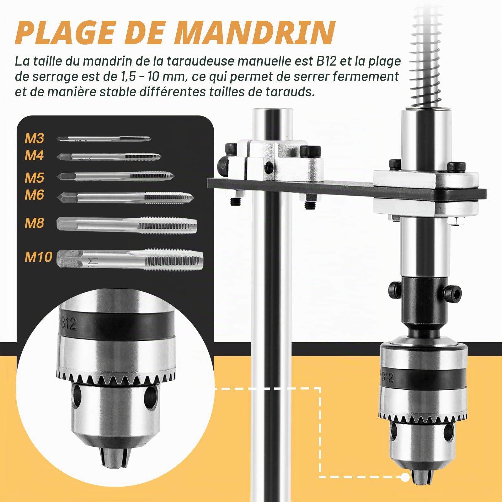 MXBAOHENG M3-M10 Taraudeuse Verticale Manuelle de Précision avec étau et 6 tarauds Machine à Tarauder Verticale Taraudeuse sur table manuelle pour taraudage dans le métal, le bois et le plastique