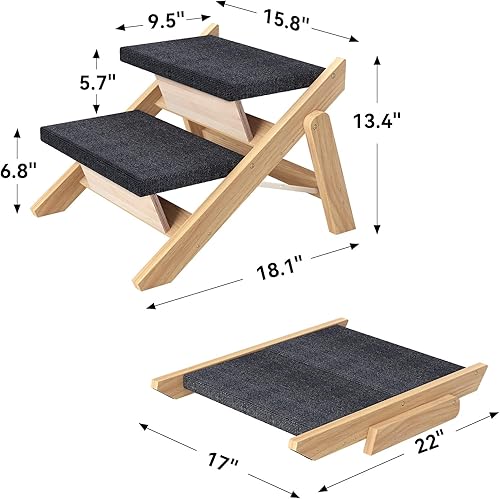 Miniatura 3 de Escalerasescalones para mascotas, escalones para perros pequeños para camas altas, sofá, automóvil, rampa plegable 2 en 1 de madera para perros con