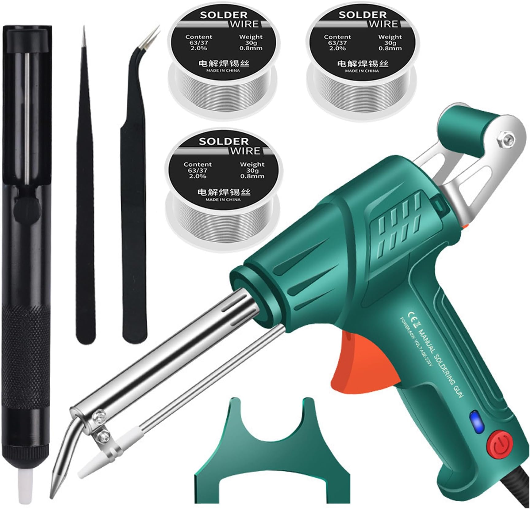 Soldering Iron Kit - Multi-function Soldering Iron Soldering Gun Set - 60W 110V Automatic Soldering Gun with Solder Gun, 3 PCS Solder Wire, Desoldering Pump, Tweezers (B-Soldering Iron Kit)