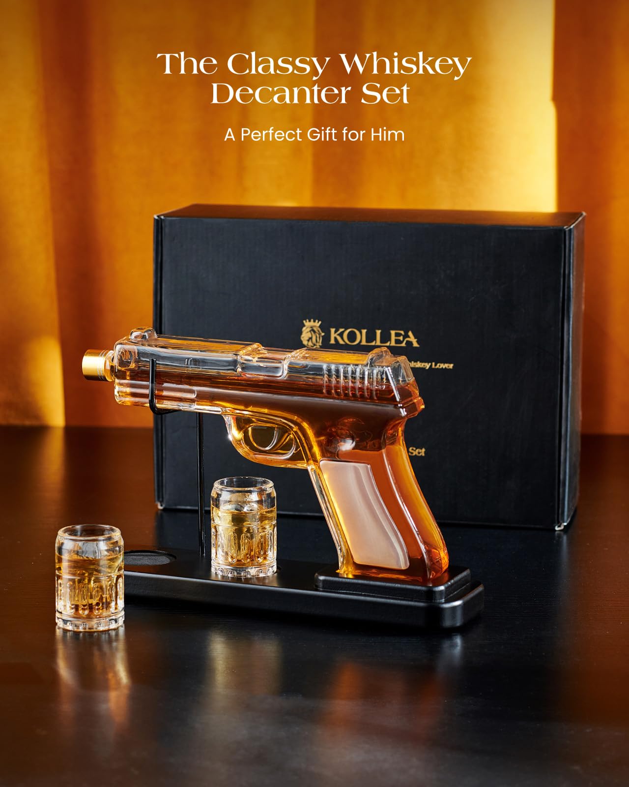 Ensemble carafe à whisky Kollea de 15 oz et verres à whisky de 2 oz, distributeur de whisky pour liqueur Scotch Bourbon, coffrets cadeaux de Noël pour hommes papa, cadeaux d'anniversaire uniques