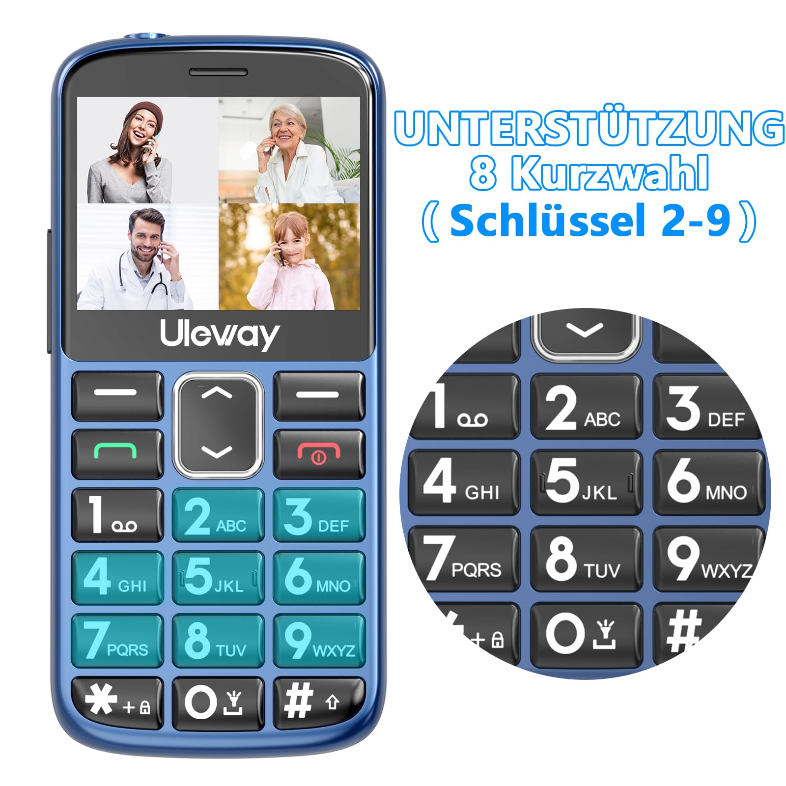 Telefon komórkowy 4G dla seniorów bez umowy, telefon komórkowy z dużymi przyciskami, bez simlocka, telefon komórkowy dla seniorów ze stacją ładującą, przycisk alarmowy 1000 mAh, wyświetlacz 2,4