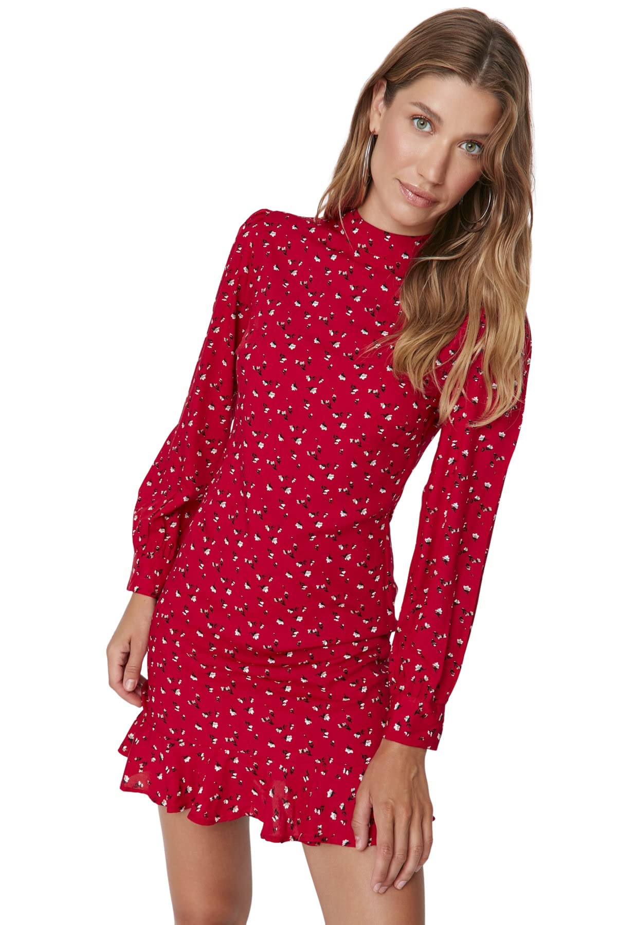 TRENDYOL Damen Woman Midi A-line Standing Collar Woven Dress Kleid (1er Pack)