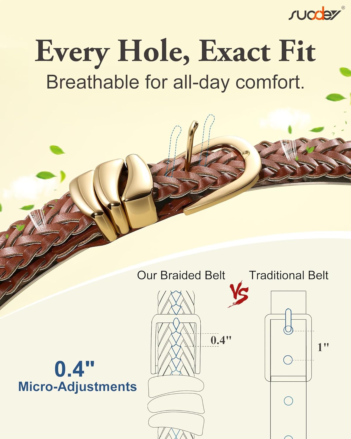 SUOSDEY Braided Leather Belt for Women, 1.2 inch Width Soft Woven Belt for Jeans Pants Dress - Image 4