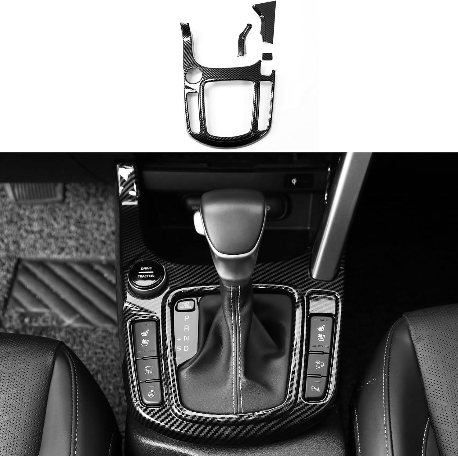 YOUTOOCAR Carbon Fiber Pattern Gear Shift Panel Cover Trim Compatible with Kia Seltos 2021-2025 Manual Transmission Interior Accessories (Model B)