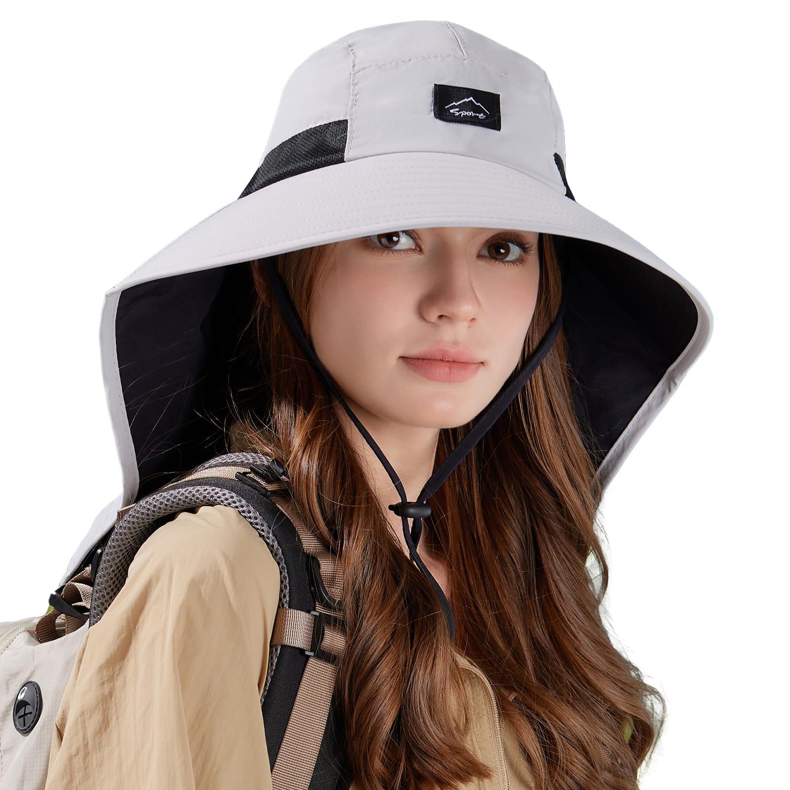 Rosoz Outdoor Sun Hat for Men Women, UPF50+ Protection Safari Cap Wide Brim Mesh Fishing Hat with Neck Flap Beach Garden
