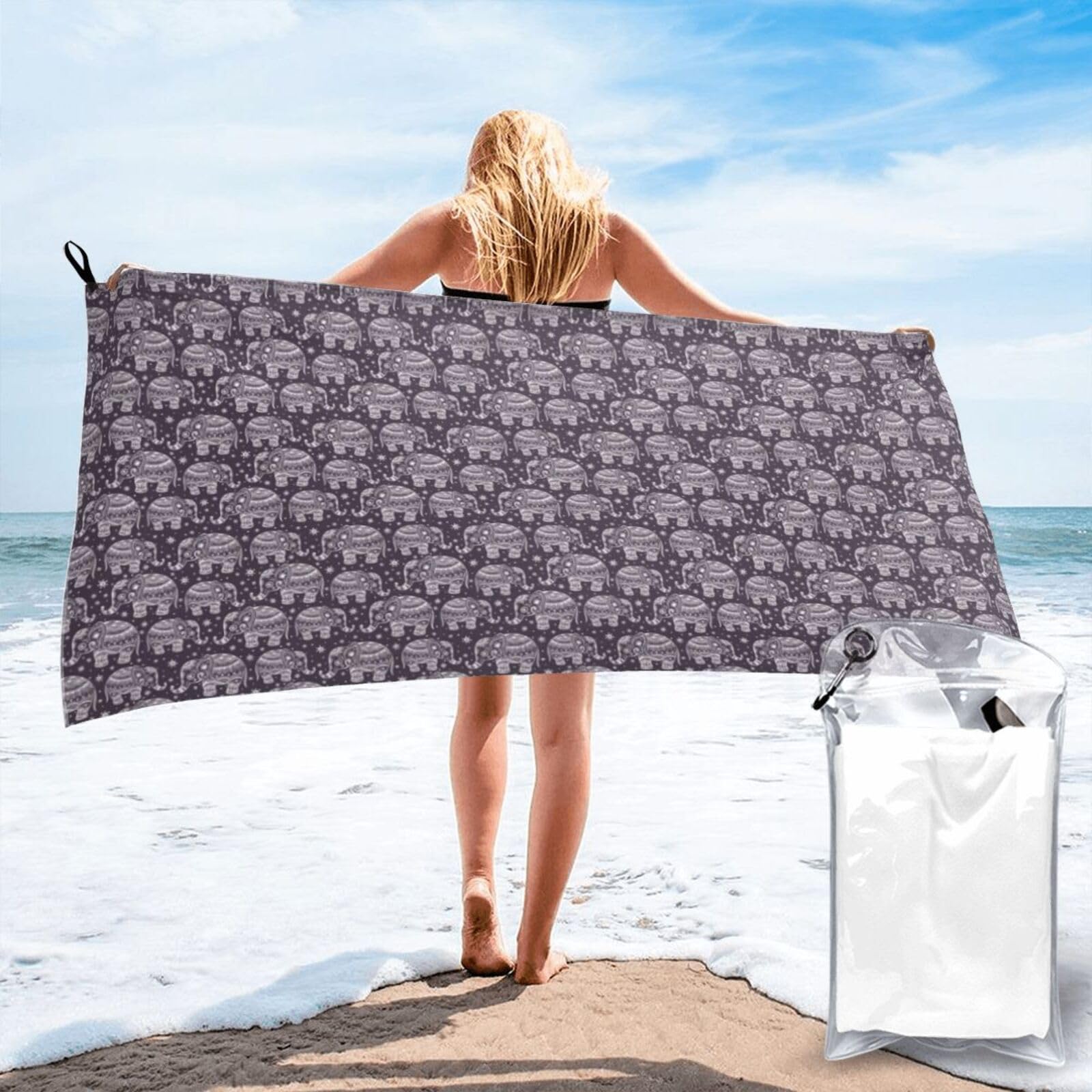 SDEGTHO Cartoon Cute Elephant Print Beach Towel Quick Dry Portable For Swimming Yoga Adults Fitness