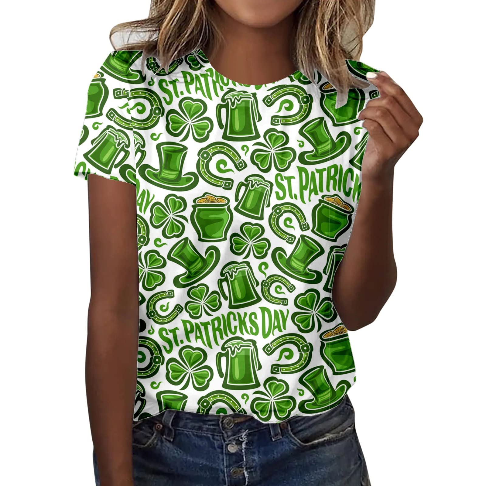 St Patricks Day Shirt Women Fashion Casual Top Shirt Short