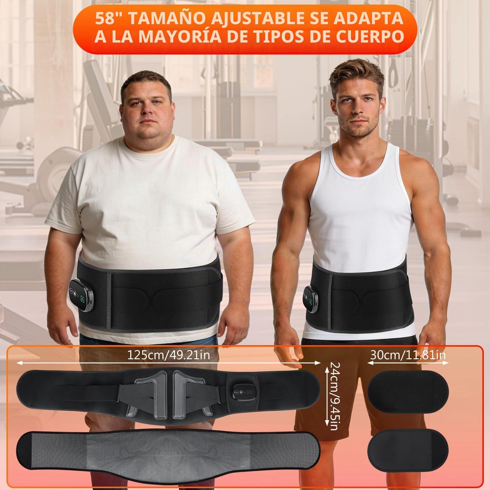 Manta Electrica Lumbar, Cinturon Lumbar Calefaccion Infrarroja Portatil con 5 Niveles de Calor, 5 Modos de Masaje, Batería de 5000mAh y Temporizador 30 Min, Hombre y Mujer (125 x 24 cm)