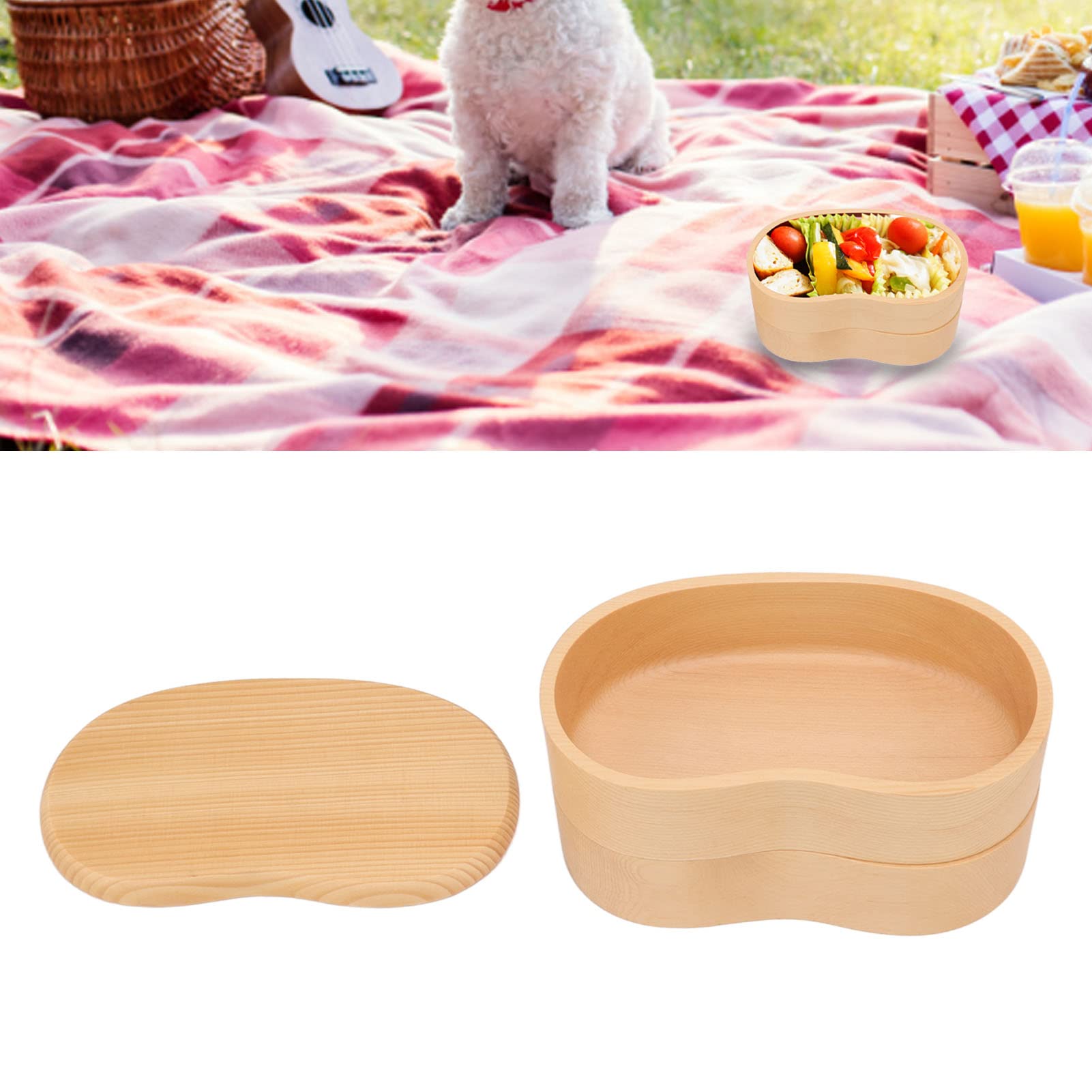 Boîte à, boîte à déjeuner japonaise en bois à double étage, récipient alimentaire avec cloison amovible pour l'école et le bureau