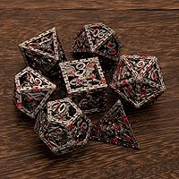 Vista 5 de Juego de dados DND de Dungeons and Dragons, juego de dados poliédricos de metal hueco D20 D12 D10 D8 D6 D4 - Juego de dados MTG D&D con salpicaduras