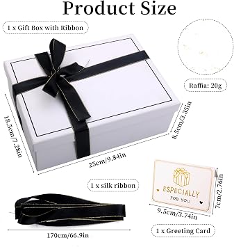 White Gift Box, Gift Box with Lid 25x18.5x8.8cm with Lids & Ribbon
