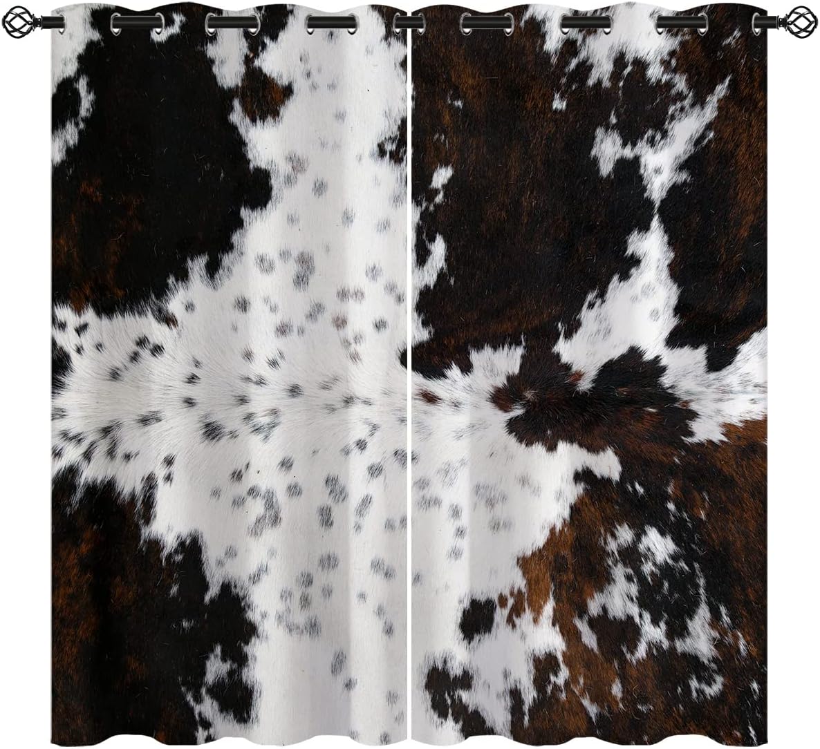 Cowhide Blackout Curtains for Girls Boy Home Decor, 3D Animal Cow Fur Skin Spots Brown Grommet Thermal Insulated Drapes Darkening Window Curtain for Bedroom Living Room, 42 x 63 Inch