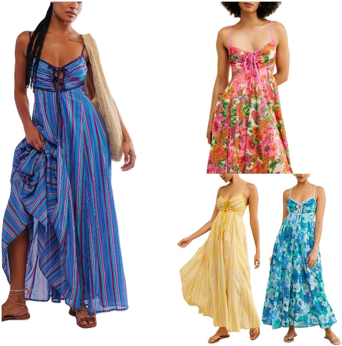 Women Y2k Boho Maxi Dress Tie Front V Neck Cami Flowy Dress Summer Causal Floral Beach Vacation Sundress - Image 6