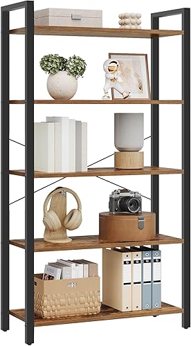 VASAGLE Estantería de 5 niveles, estantería con marco de acero, estante para libros para sala de estar, oficina en casa, estudio, 11.8 x 26 x 60.2