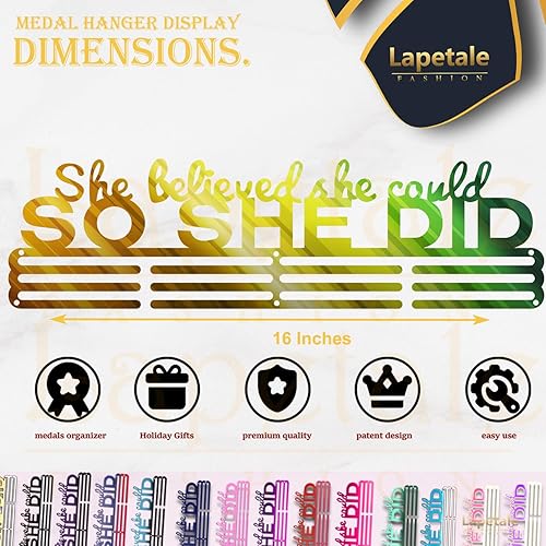 Miniatura 12 de Soporte de medallas deportivas para colgar medallas, estante de pared de 16 pulgadas de largo, premios, cinta, animación, gimnasia, fútbol, softbol