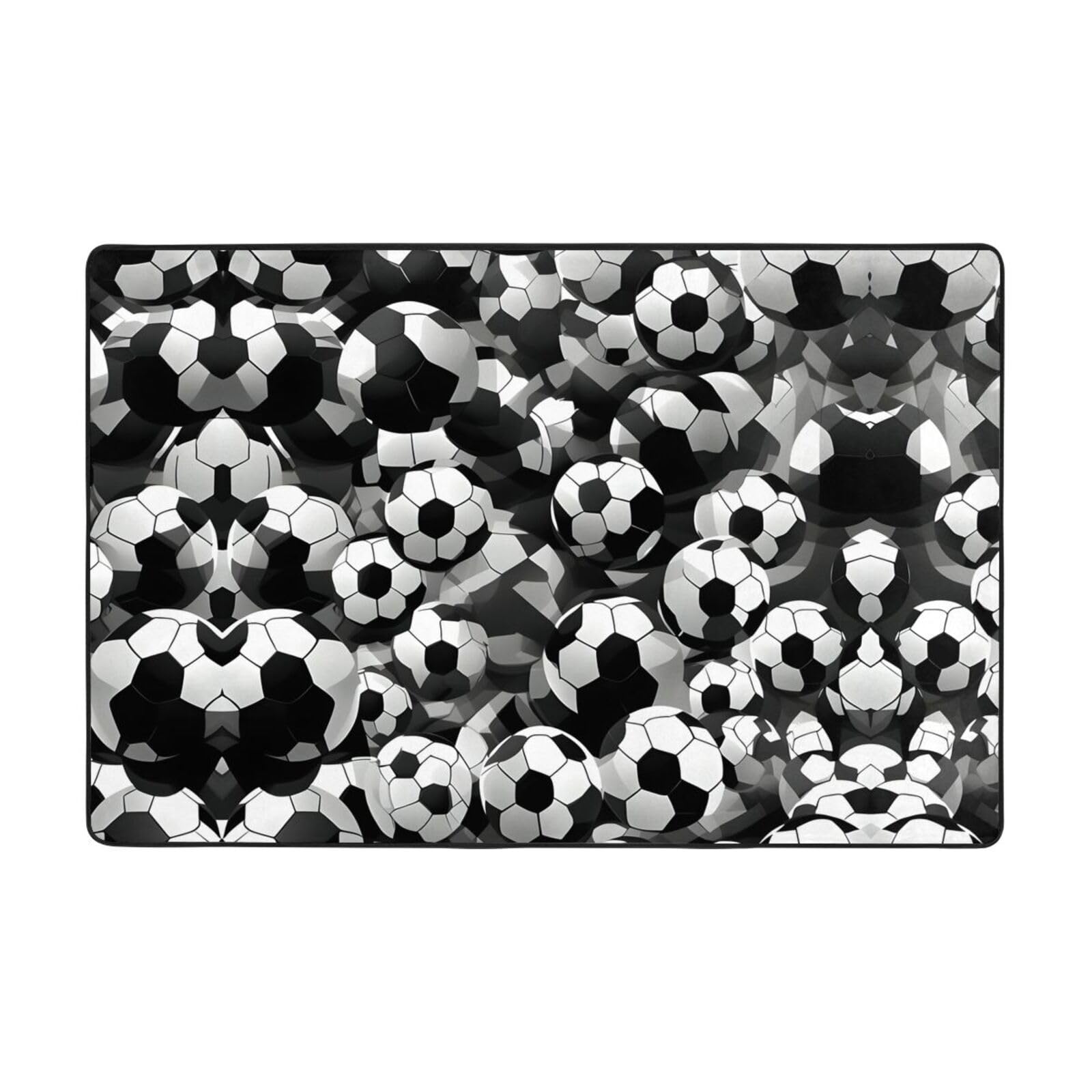 Tapis motif football noir et blanc résistant et tapis super doux pour chambre d'enfant
