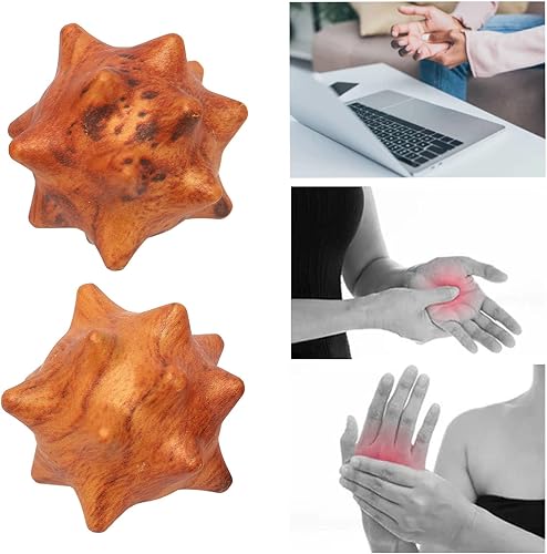 Miniatura 5 de Yinhing 2 bolas de ejercicio de mano de madera, bola de masaje de mano de madera para palma relajante, bolas de masaje de acupuntura texturizadas