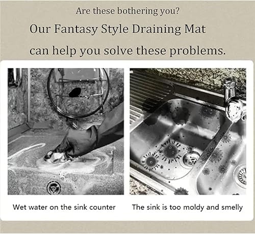 Miniatura 2 de Atlodas Tapete de drenaje de estilo fantasía, tapete absorbente de secado de platos para encimera de cocina, suave de diatomeas de barro,