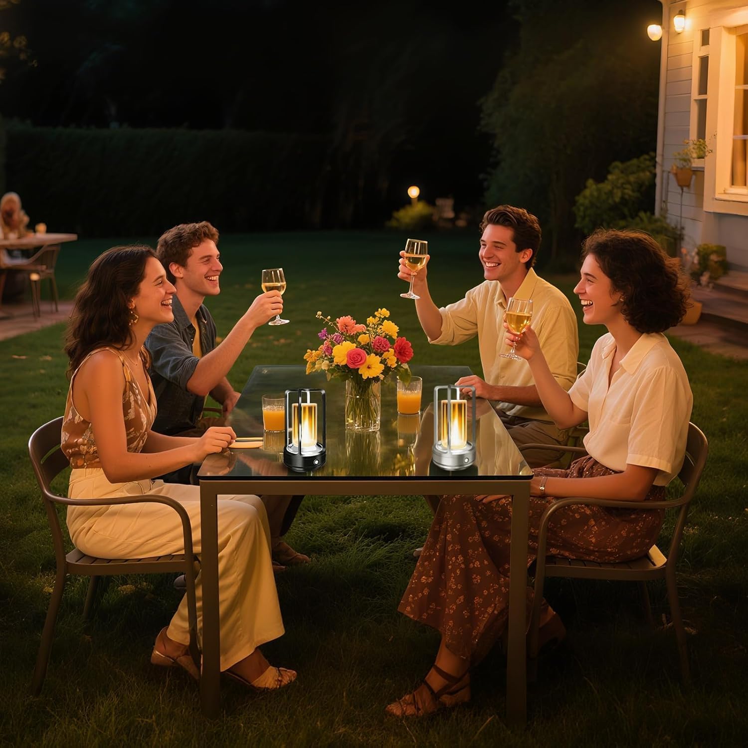 Portable Metal Table Lamp, 4000 mAh Rechargeable Outdoor Table Lamp, 3 Color Stepless Dimmable Cordless Table Lamps for Patio, Camping, Coffee Table Decor for Indoor/Outdoor (Black Set of 2)