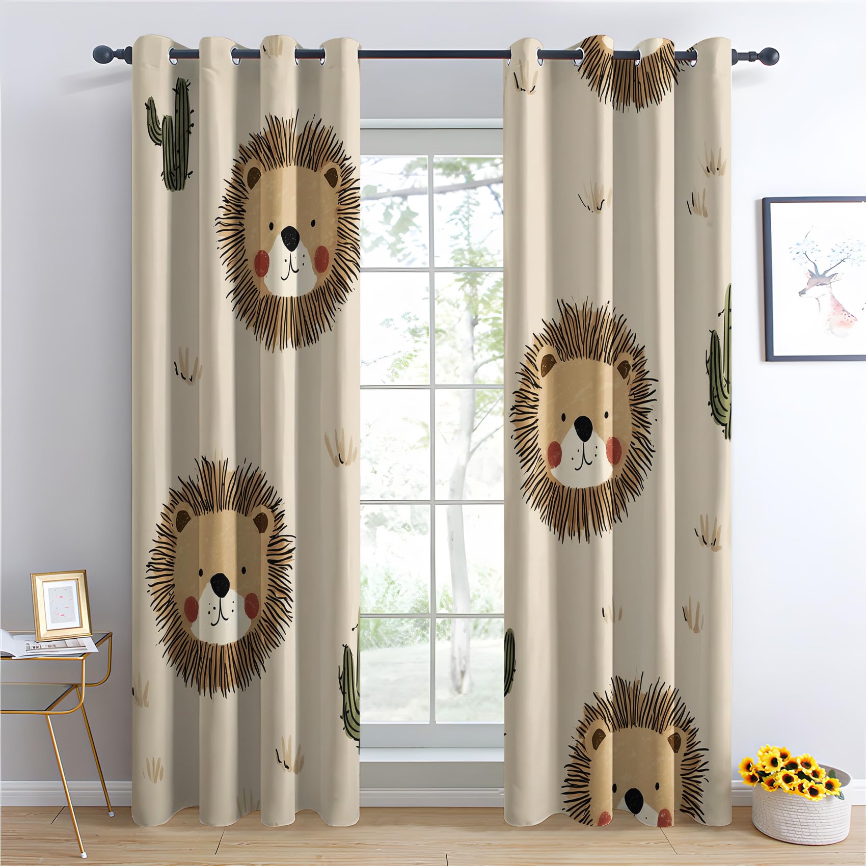 Venivici Lion Blackout Curtains for Bedroom Living Room - 108 Inch Drop Curtains Eyelet, Kids Cartoon Safari Animal Patterned Window Treatments, Thermal Insulated Drapes 90x108 2 Panels