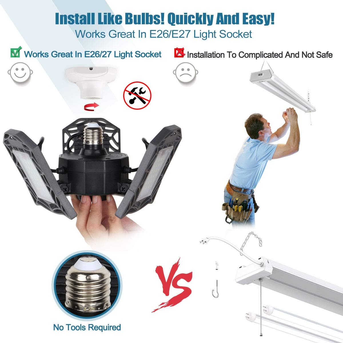 Amiluo Led Garage Light Motion Sensor 60W Motion Activated Garage Lighting 6000K Garage Ceiling Light 6000Lumens Work Light for Garage Workshop Basement Laundry Room