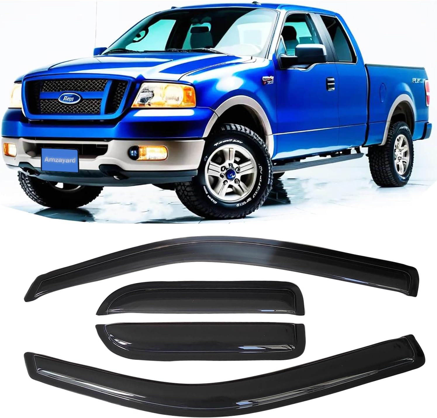 Side Window Visors Rain Guards for 2004-2014 Ford F150 SuperCab/Extended Cab, Vent Window Deflectors Sun Shade Smoke Tinted Car Accessories 4-Piece