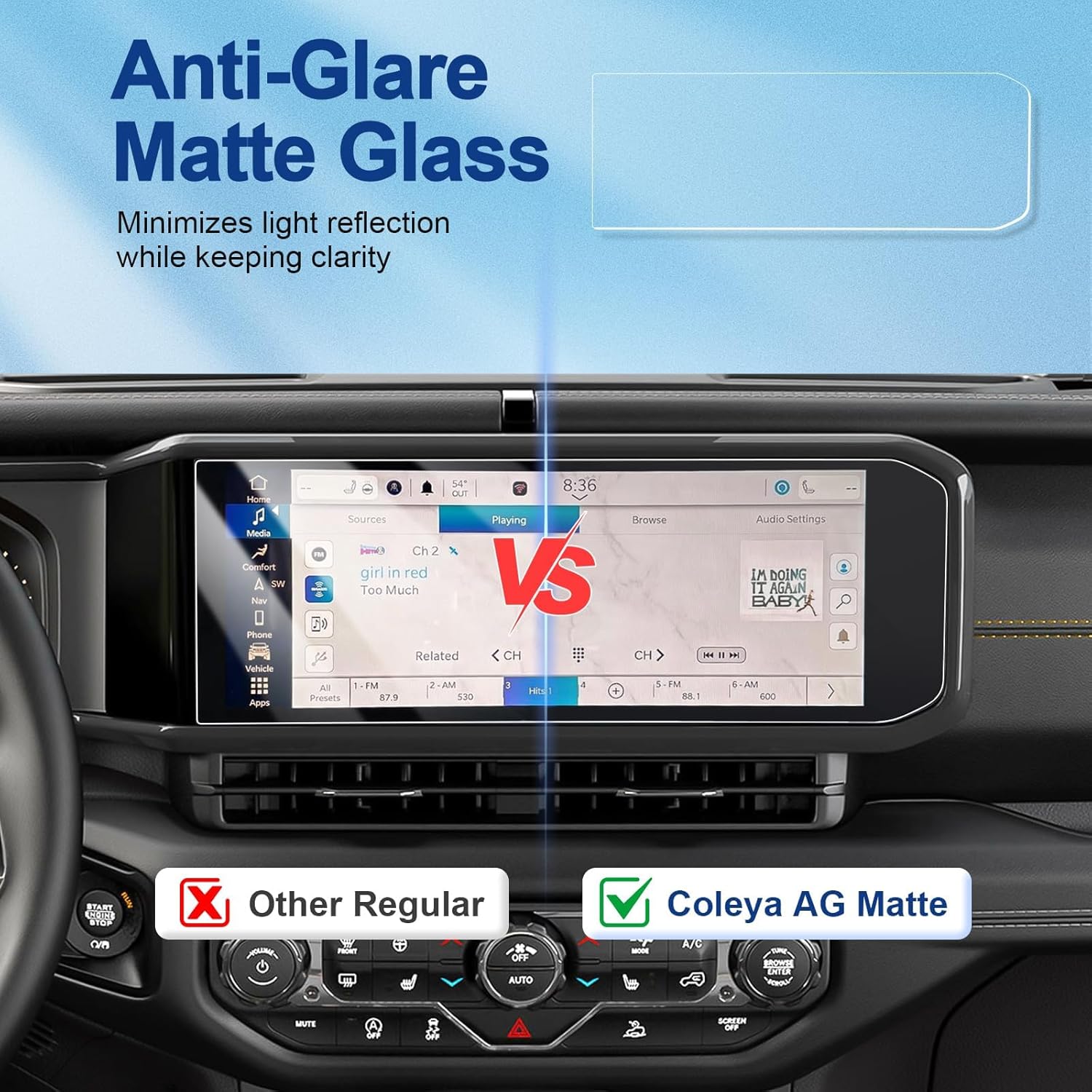 Anti-Glare Matte 2024 2025 Gladiator Screen Protector, for Jeep Gladiator (Sport/Sport S/Willys/Mojave/Rubicon/Nighthawk),9H Tempered Glass 2025 Gladiator 4X4 Accessories Anti-Fingerprint 12.3"