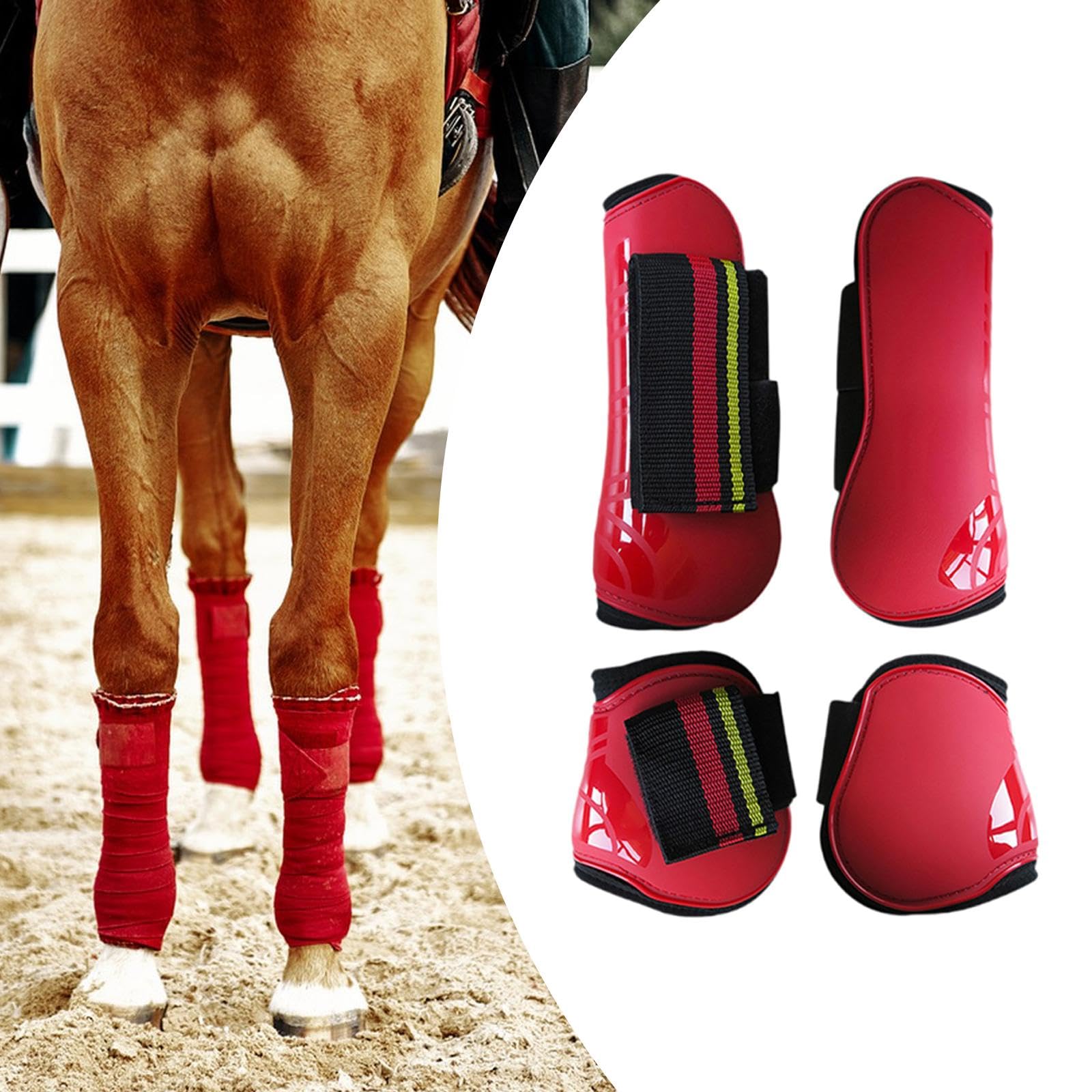 Juego de 4 Protectores de Tendones para Patas de Caballo, Ligeros, para Exteriores, Ideales para Competiciones de Equitación Y Salto de Obstáculos.