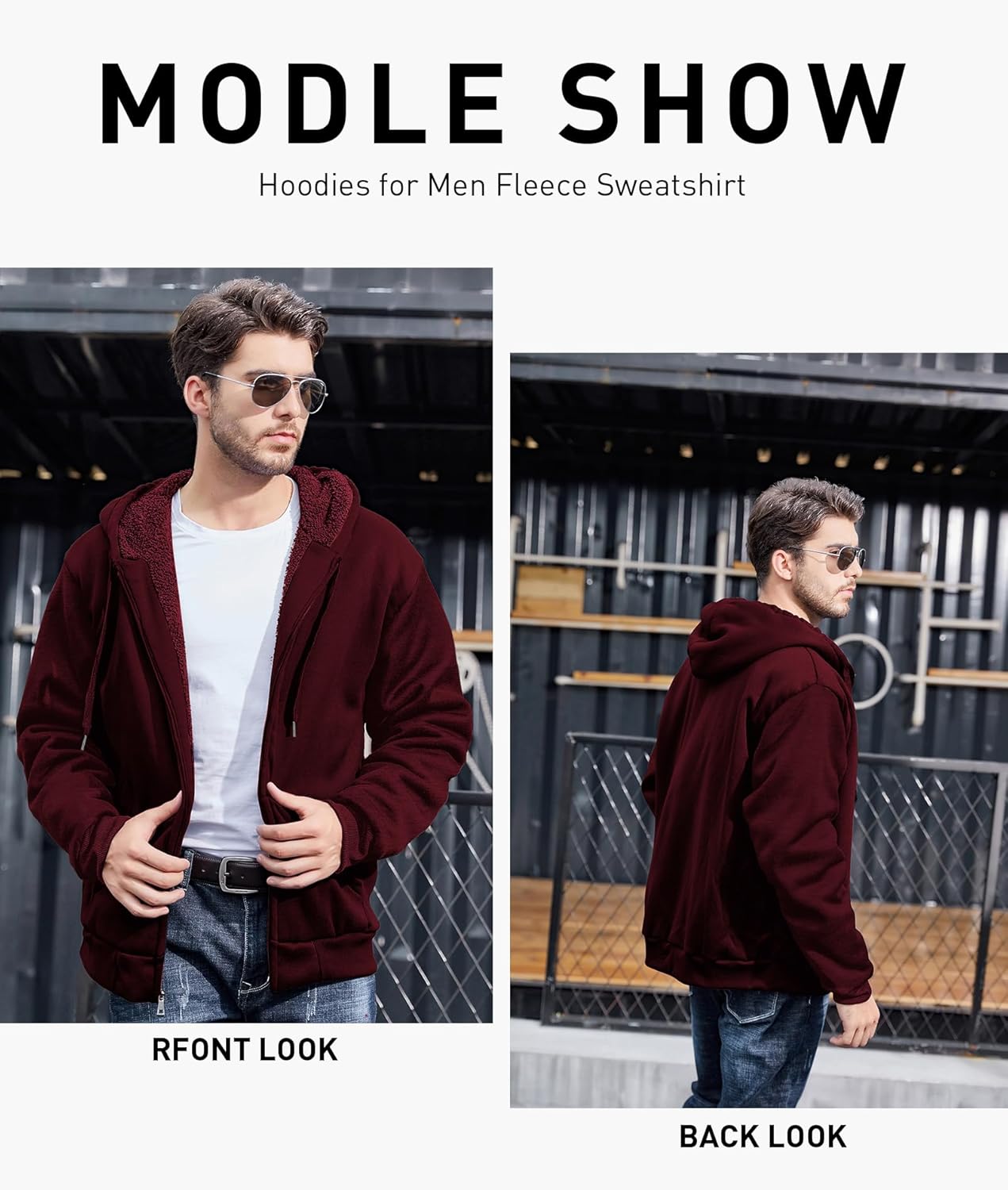 ZITY Men's Zip Up Hoodie Heavyweight Winter Sweatshirt Fleece Sherpa Lined Warm Jacket - Image 5