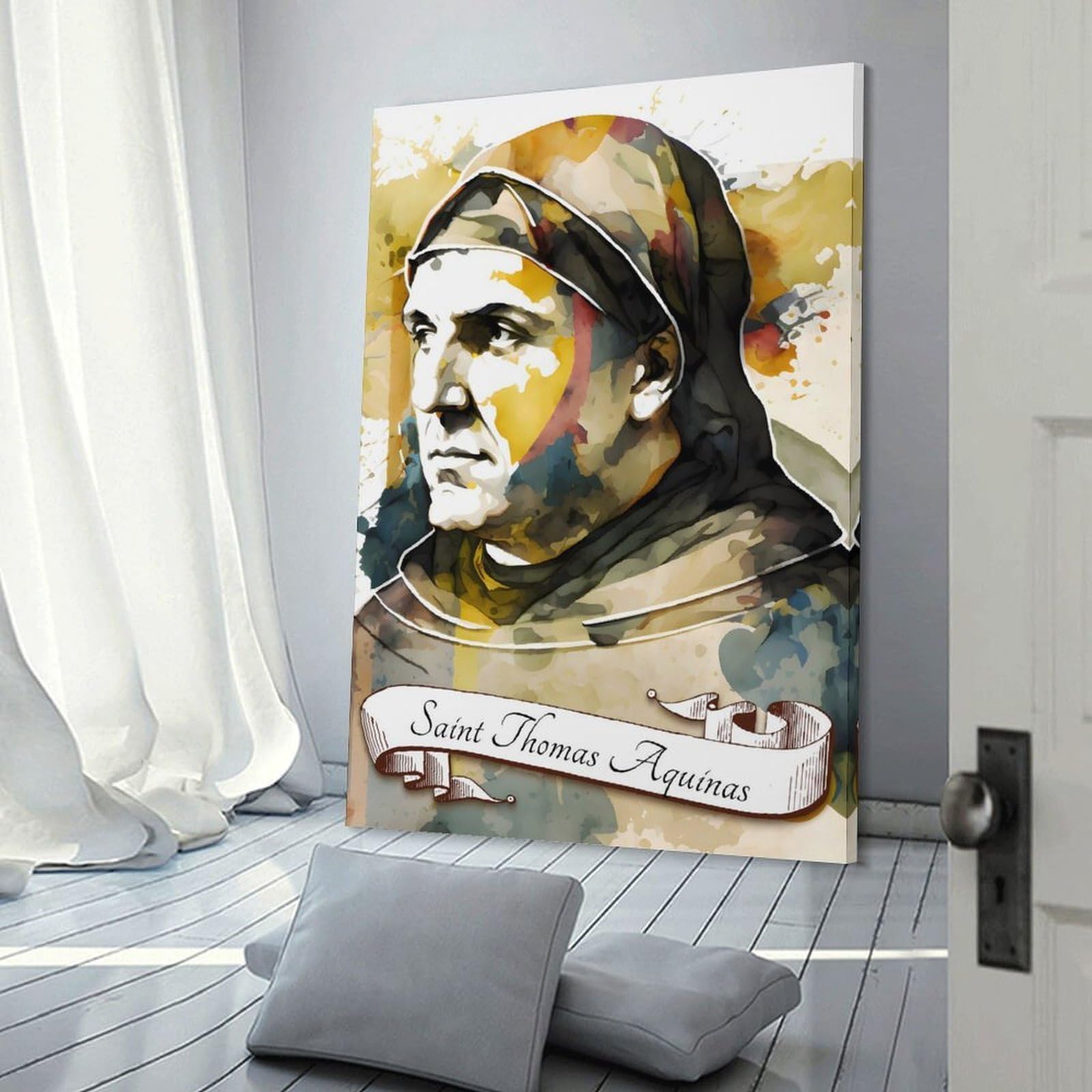 Junmoney Canvas Wall Decor Saint Thomas Aquinas Art Print, 24x36inch(60x90cm), for Living Room, Bedroom, Office Or Hallway, Decorative Artwork with Broad Appeal