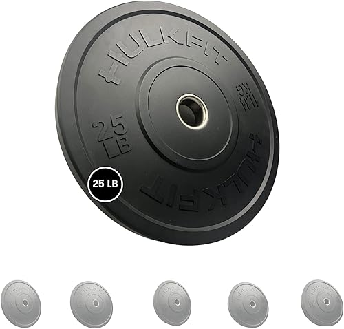 Miniatura 7 de HulkFit Placa olímpica de goma codificada por colores de 2 pulgadas con cubo de acero para entrenamiento de fuerza, levantamiento de pesas y